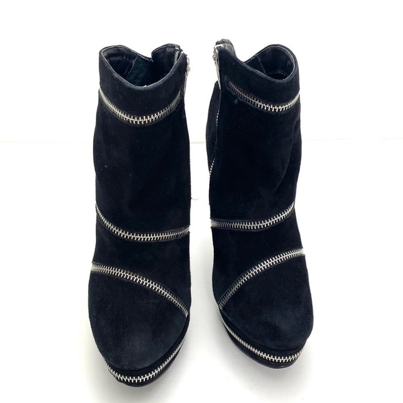 COLIN Stuart Zipper Suede Platform High Heel Boots In Black - Picture 4 of 9